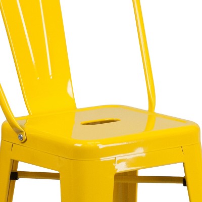 Yellow Metal Slat Back Dining Chair with 24" Seat Height