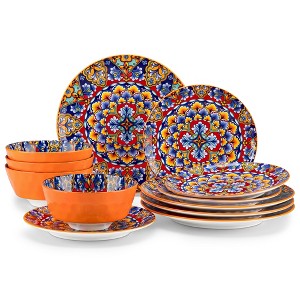 vancasso 12 Pieces Dinnerware Set, Multicolour Set, Bohemian Style, Porcelain Dinnerware, Plates, Bowls Set For 4 Person - 1 of 4