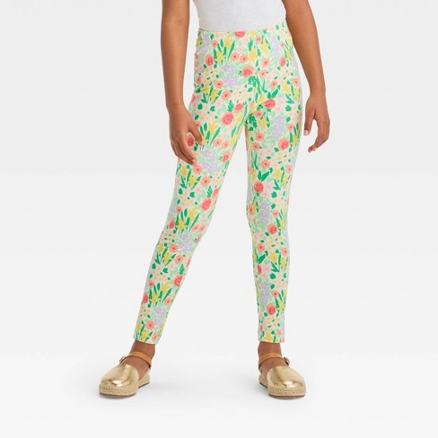 Girls' 'floral' Flare Leggings - Cat & Jack™ Light Green Olive L : Target