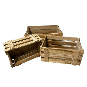 Essential Decor & Beyond 3-Piece Set Wooden Box Natural Accent Decor - 1 of 4