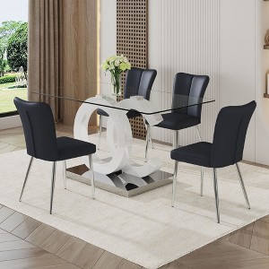 NicBex Dining Table Set for 4 Kitchen Table Rectangular Transprant Tempered Glass Dining Tabletop with 4 PU Chairs - 1 of 4
