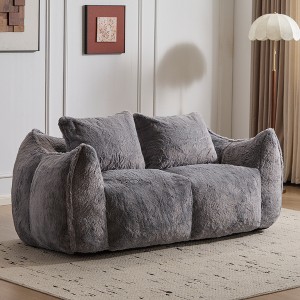 75.2'' Rabbit Fabric Oversized Bean Bag Loveseat Couch for Adults, No Assembly Required with High-Density Shredded Foam Filling and Cozy Pillows - 1 of 4