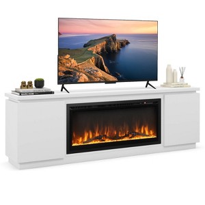 Costway Fireplace TV Stand for TVs up to 80" with Electric Fireplace 3 Adjustable Shelves Black/White - 1 of 4