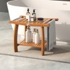 Tangkula Teak Wood Shower Bench 2-Tier Wooden Shower Stool w/ Curved Seat Handles Large - 2 of 4