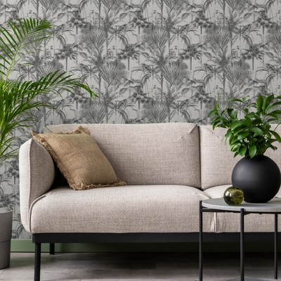Sublime Black and Gray Non-Woven Jungle Texture Wallpaper