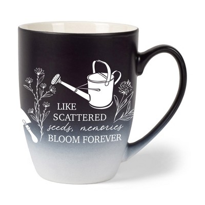 Elanze Designs Like Scattered Seeds Memories Bloom Forever Two Toned Ombre Matte Black and White 12 ounce Ceramic Stoneware Coffee Cup Mug