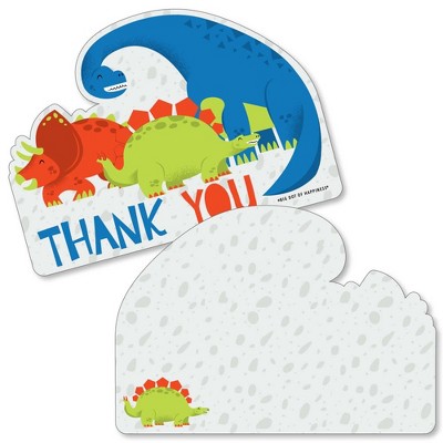 Big Dot of Happiness Roar Dinosaur - Shaped Thank You Cards - Dino Mite Baby Shower or Birthday Party Thank You Note Cards with Envelopes - Set of 12