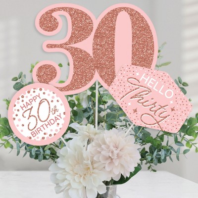 Pink Rose Gold 10th Birthday Centerpiece Sticks - Set Of 15 Table Toppers For Party Decor