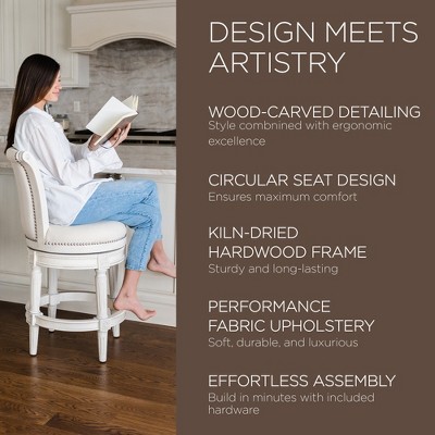 White Oak Swivel Counter Stool with Leather Upholstery