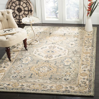 Aspen Ivory and Moss 5' Square Hand Tufted Wool Area Rug