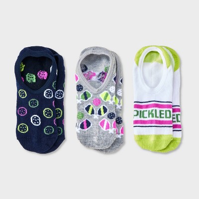 Women's Pickleball 3pk Liner Socks - Heather Gray/White/Blue 4-10: Midweight Knit, Hidden Gel Heel Grip, Abstract Pattern