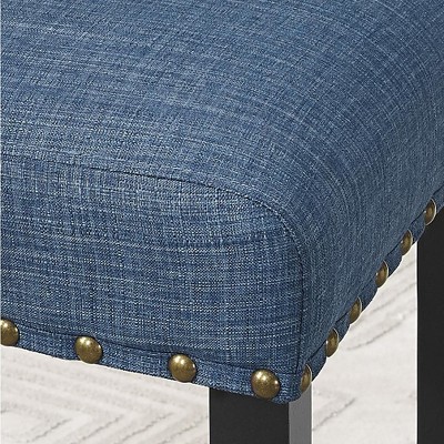 Blue Linen Upholstered Dining Side Chair with Espresso Wood Legs, Set of 2