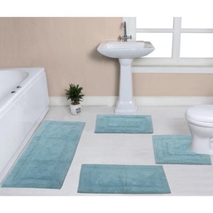 Set of 4 Classy Bathmat Collection Aqua Cotton Tufted Bath Rug - Home Weavers - 1 of 4