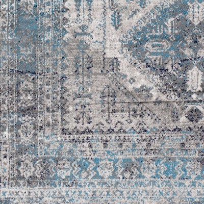 Blue and Grey Rectangular Stain-Resistant Synthetic Area Rug