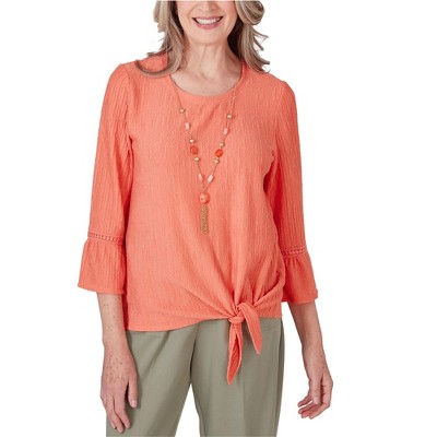 Alfred Dunner Womens Orange Top Peasant Blouse