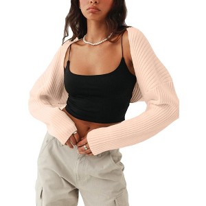 Women Open Front Cardigan For Women Long Batwing Sleeve Knitted Bolero Shrugs Casual Sweaters - 1 of 4
