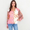 Anna-Kaci Women's Mixed Print Button Down Blouse With Long Puff Sleeves - 4 of 4