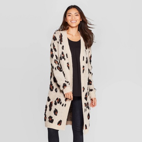 Women S Leopard Print Long Sleeve Open Cardigan Knox Rose White