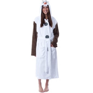 Disney Adult Frozen Snowman Olaf Costume Robe Hooded Bathrobe White - 1 of 4