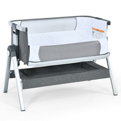 Image of Costway Baby Bassinet Bedside Sleeper w/Storage Basket & Wheel for Newborn Grey