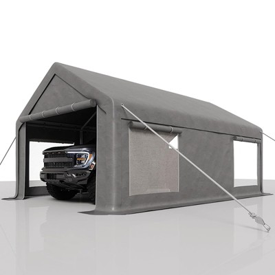 13 x 25ft Heavy-Duty Carport Canopy with Roll-Up Windows & Doors Thickened Wind Ropes, Ground Nails, Portable Car Tent Garage for Cars, Trucks