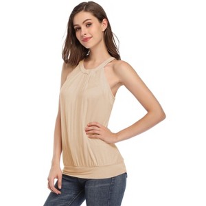 Women's V Neck Tank Tops Drape Wrap Front Pleated Top - 1 of 2