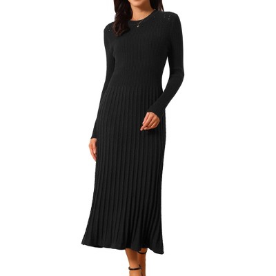 INSPIRE CHIC Women's Crewneck Knit Long Sleeve Midi Ribbed A-Line Sweater Dress