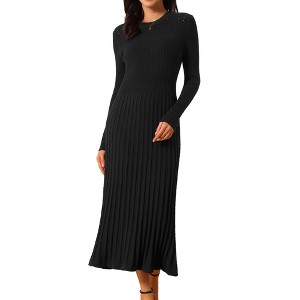 INSPIRE CHIC Women's Crewneck Knit Long Sleeve Midi Ribbed A-Line Sweater Dress - 1 of 4