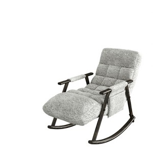 TiramisuBest Folding Rocking Chair with Adjustable Back & Footrest, Teddy Fabric Lounge Chair with Side Pockets for Living Room, Nursery¨CGrey - 1 of 4