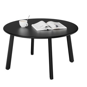 NAYSAYE Patio End Table Round Coffee Table Metal Frame Adjustable Feet for Outdoor Indoor Use, Black, 27.56"*27.56"*15.35" - 1 of 4