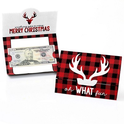 Big Dot of Happiness Prancing Plaid - Christmas and Holiday Buffalo Plaid Money and Gift Card Holders - Set of 8