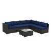 7-Piece PE Rattan Furniture Set, Seating Set with Tempered Glass Coffee Table, Chairs with Iron Frame and Polyester Cushions-Coolbibila - 3 of 4