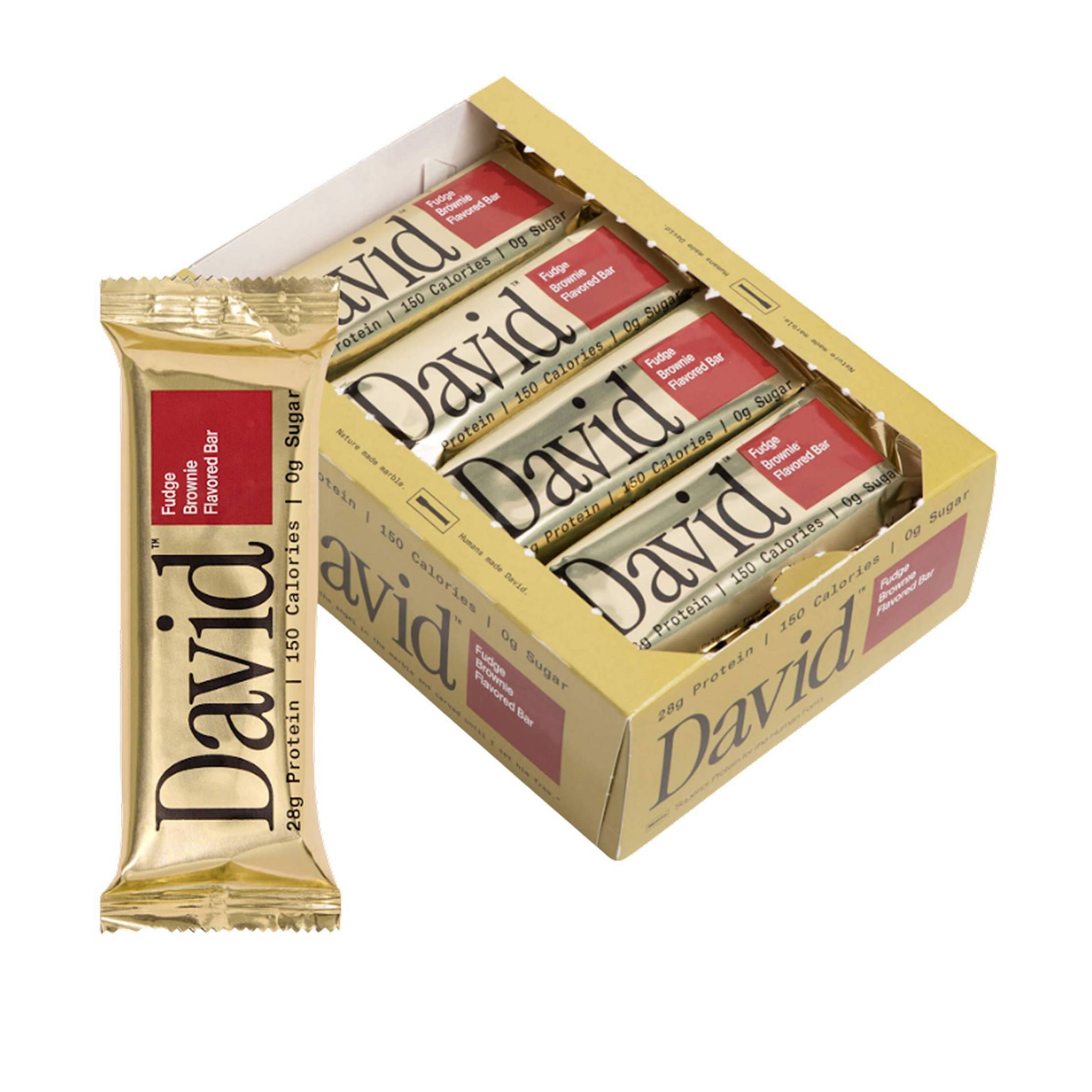 David Protein Gold Fudge Brownie High Protein Bars - 28g Protein - 12ct: Creamy Consistency, Ready to Eat, 62g Net Weight