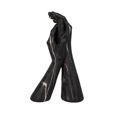 Decorative Sculpture Resin and Polyresin Intertwined Hands Design Marbled Finish for Home Office Bedroom or Living Room Decor - 13" Black & White