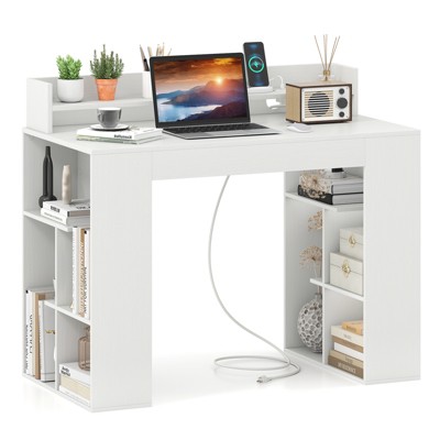 Tangkula 43" Computer Desk w/ Built-in Charge Station Home Office Desk w/ Monitor Shelf Cable Hole