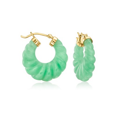 Ross-Simons Carved Jade Huggie Hoop Earrings With 18kt Gold Over Sterling