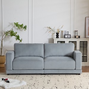 81"W Upholstered Sofa Loveseat Couch with Deep Cushions, Soft Fabric Upholstery and Square Arm, Beige/Gray/Blue-Christopher Knight Home - 1 of 4