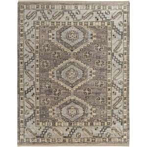 Ivory Gray And Brown Wool Geometric Hand Knotted Area Rug With Fringe - 1 of 4