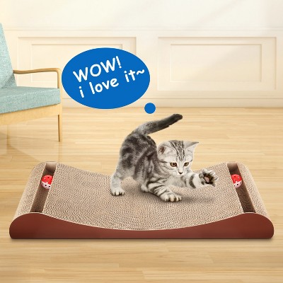 Brown Corrugated Cardboard Cat Scratcher Lounge with Toy Balls