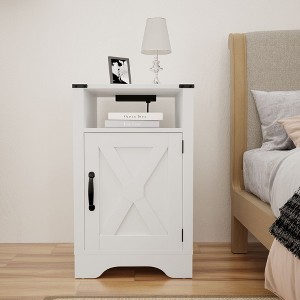 Kumasinova 1PC/2PCS Farmhouse Nightstand,Side Table with Charging Station and Open Shelf,Modern End Table with X-Door for Bedroom,Living Room - 1 of 4