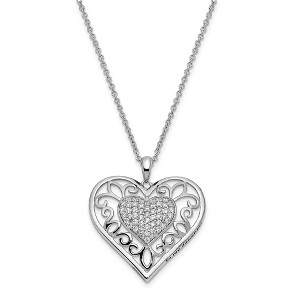 Black Bow Jewelry Rhodium Plated Sterling Silver & CZ To My Daughter Necklace, 18 Inch - 1 of 4