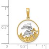 Black Bow Jewelry 14k Yellow Gold Two Tone Double Dolphins in Circle Pendant - 4 of 4