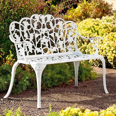 Grapevine Garden Bench in Powder-Coated Aluminum - 41.75 W x 20.75 D x 33.5 H White
