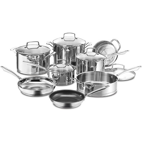 Cuisinart Classic 8pc Stainless Steel Cookware Set With Brushed Gold  Handles Matte White : Target