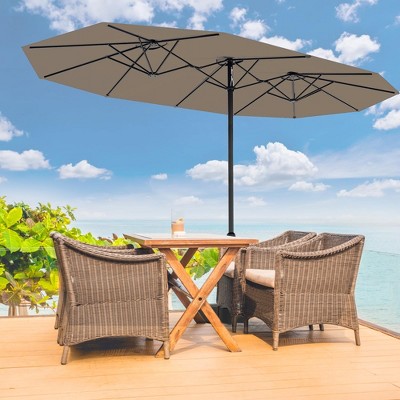 15 Ft Large Patio Umbrella With Base Included,Large Patio Umbrellas Rectangle Market Umbrella With Crank Handle