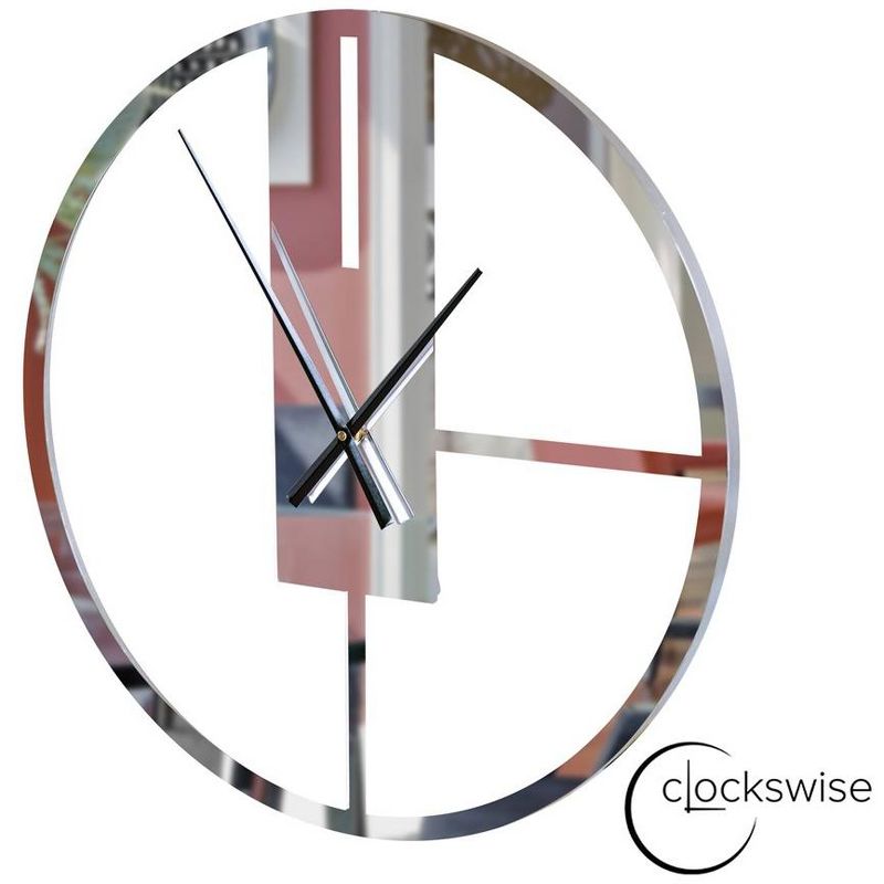 Clockswise Modern Round Big Wall Clock with Mirror Face, Decorative Silver Metal 22.75” oversized timepiece, Hanging Supplies Included, 5 of 11