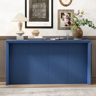 59.7 Inch Acacia Wood Console Table,Minimalist Wavy Texture Sofa Table for Entryway,American Style Hallway Table with Veneer Finish-Coolbibila