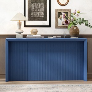 59.7 Inch Acacia Wood Console Table,Minimalist Wavy Texture Sofa Table for Entryway,American Style Hallway Table with Veneer Finish-Coolbibila - 1 of 4