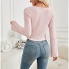 Coolmee Womens Long Sleeve Cute Crop Tops Ruched Drawstring Sweetheart Neck Sweater Knit Asymmetrical Tight T Shirts Fitted Tees - 3 of 4