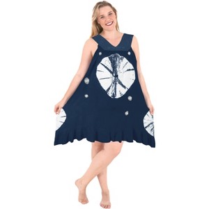 LA LEELA Women's Vacation Wear Casual Sundress Summer Vacation Loose Vacation House Wear Swing Dresses 10-12 Blue, Tie Dye Design - 1 of 4
